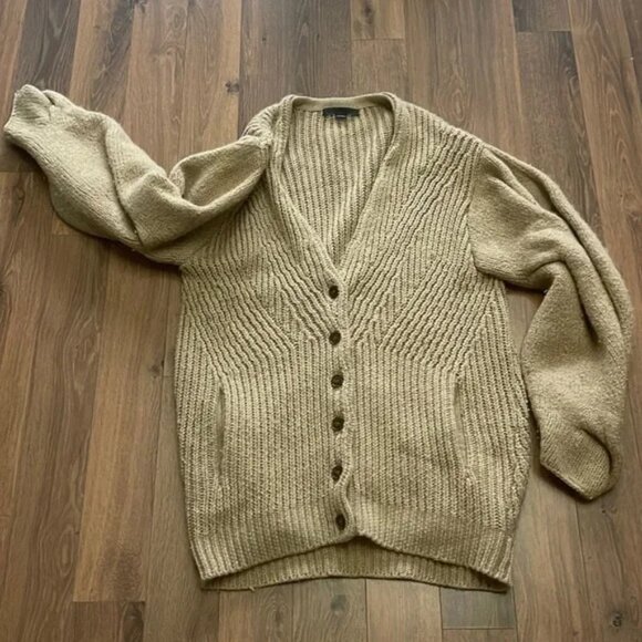 Alexander Wang Chunky Balloon Puffy Sleeve Oversized Wool Cardigan - Picture 1 of 7
